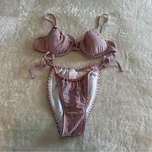 Xhilaration Red, White & Blue Striped Seersucker High Leg Bikini Set size XL